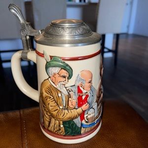 Vintage German Stein Beer Mug with with Petwer Lid